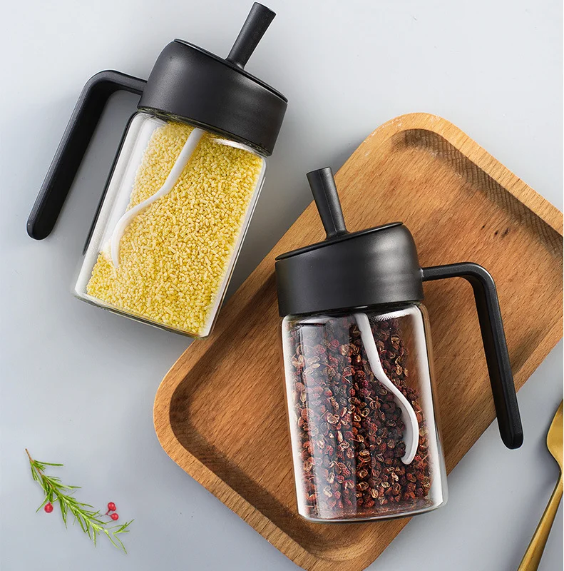 250 мл цилиндрическая Бессвинцовая стеклянная банка для специй и ложка контейнер для хранения соли и специй