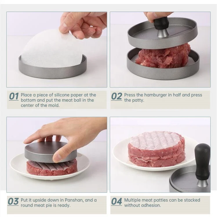 Handle non slip nonstick aluminum manual hand commercial round patty maker beef meat hamburger burger press