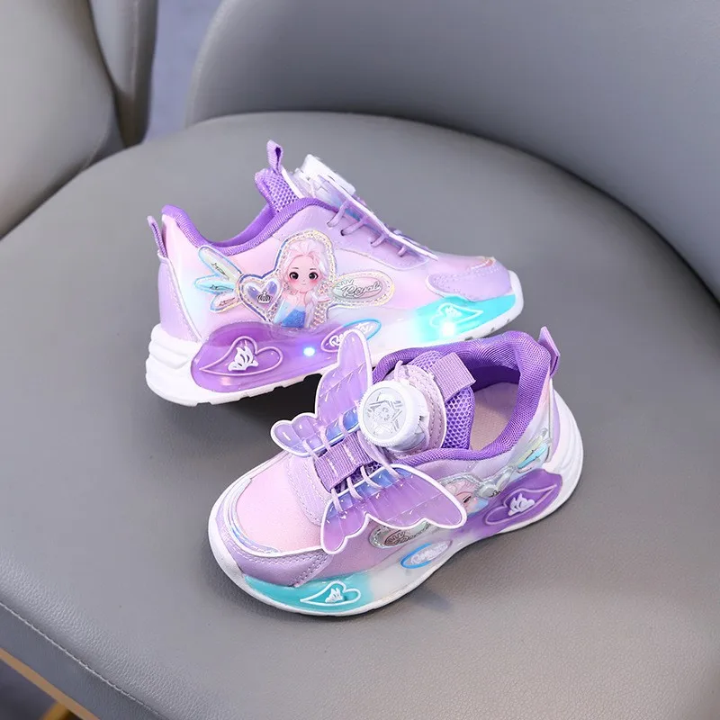 2024 новая светодиодная легкая детская обувь Студенческие Повседневные кроссовки для девочек с бабочкой кружевной