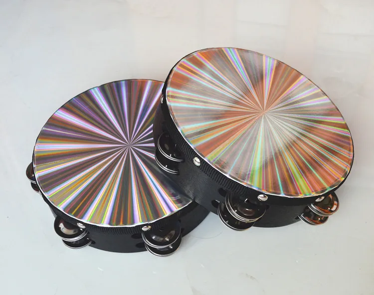 Hot sale laser flashing mini double row tambourine  8 inch tambourine percussion instruments
