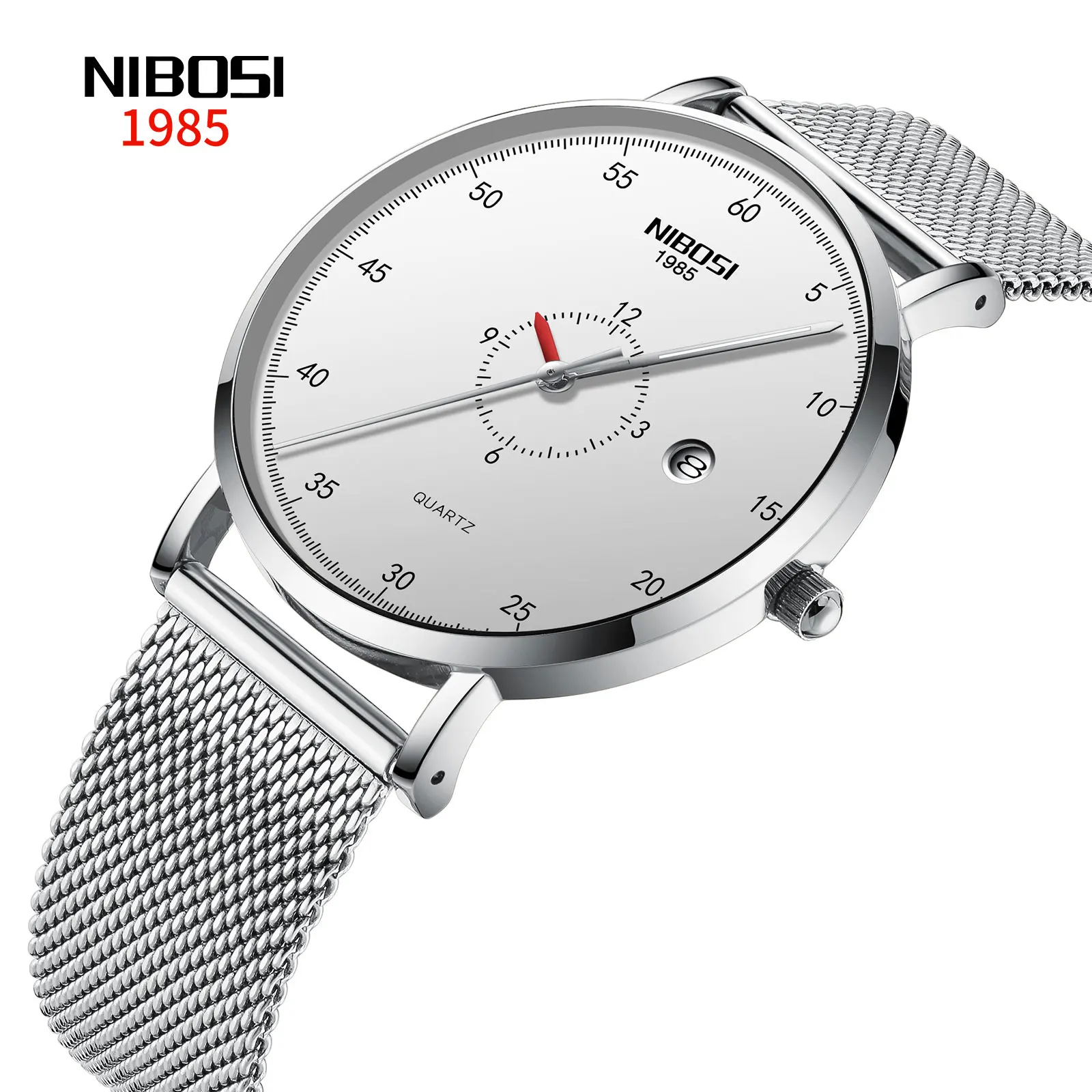 Custom Made Brand Slim Quartz Wristwatches NIBOSI 2360 Men Stainless Steel Mesh Watches
