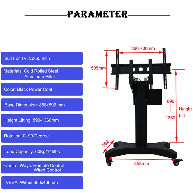 Remote Control electric flip up mobile TV Lift Swivel for All in one touch screen display For Training and education