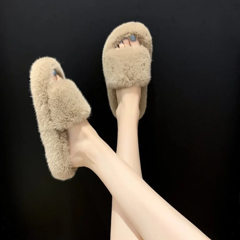 2024 Autumn Winter New Fashion Plus Size 42 Platform Home Fur Slippers To Keep Warm And Wear Plush Cotton Slippers