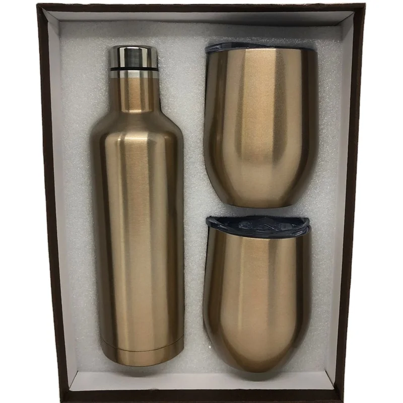 Wholesale 500ml Insulated Vacuum Red Wine Bottle Flask Custom Logo Tumbler Gift Box Set Stainless Steel Wine Egg Mug Cup Set