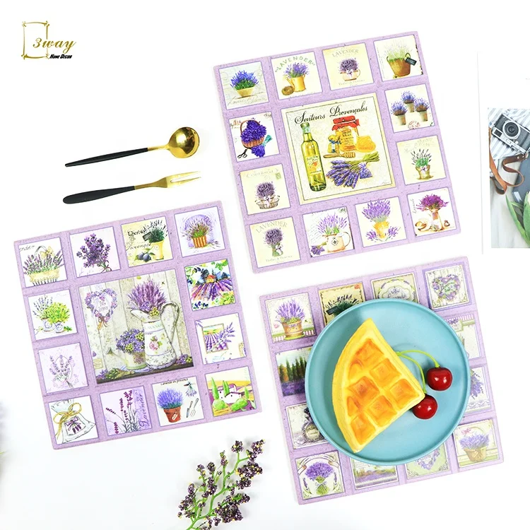 Custom OEM kitchen table dinner ceramic tile hot pot trivet mats & pads placemats dining table mat with cork base heat resistant