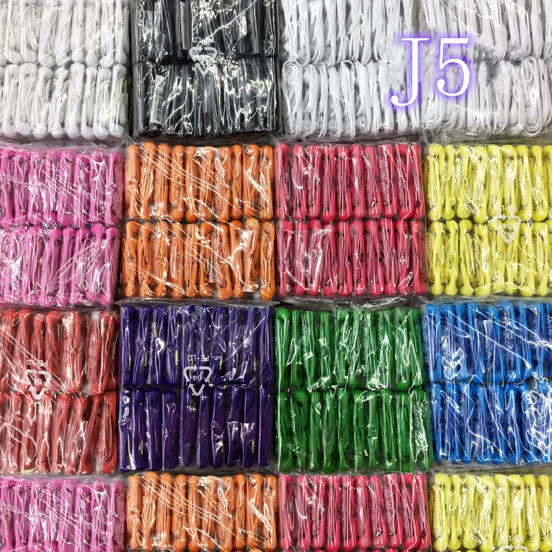 Colorful Flat J5 Wired Earphone In-Ear Handsfree Headset Mic+Volume Control Headphone for Samsung