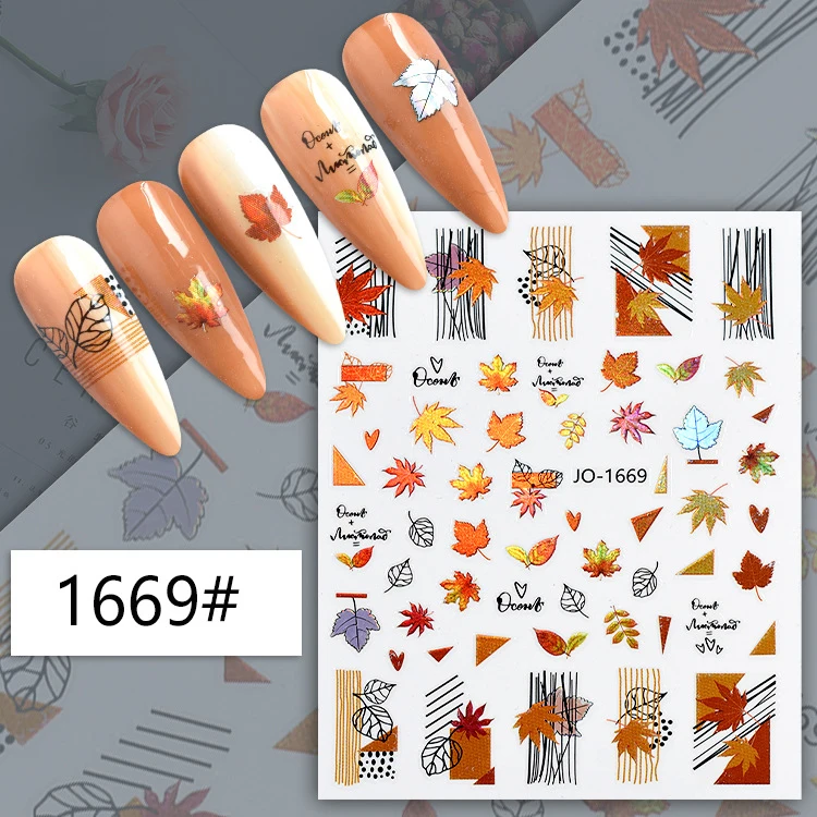 Christmas Nail Laser Color Nail Stickers Maple Leaf Spring Flower 3D stickers