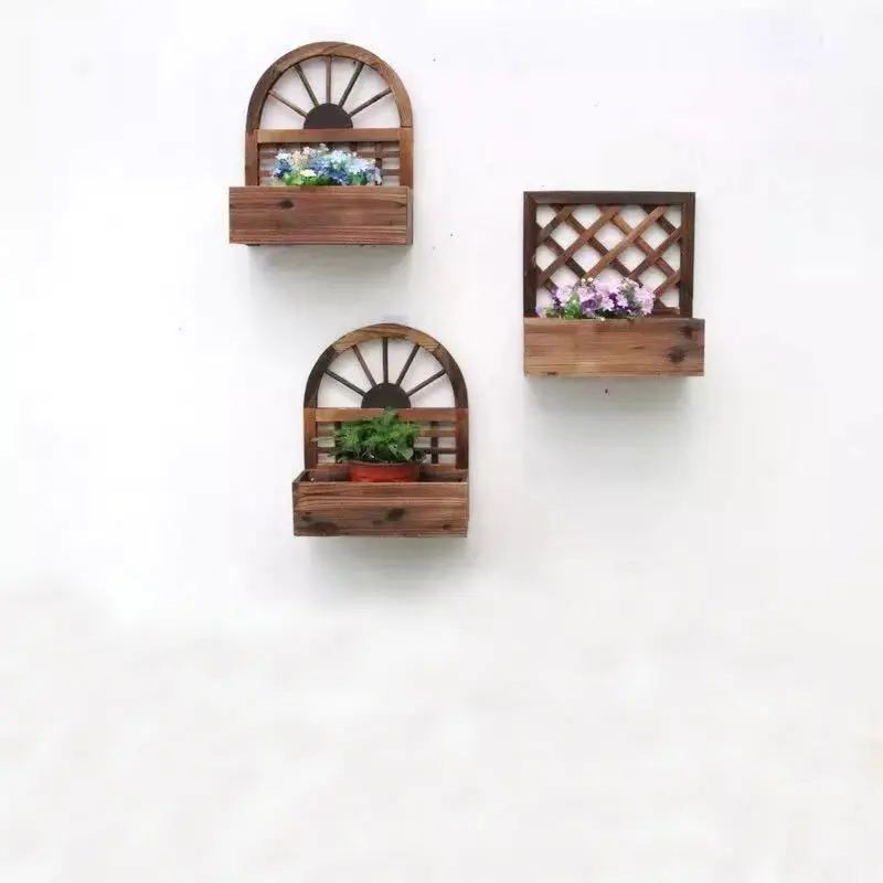 Wall hanging wooden flowerpot indoor and outdoor flowerpot decoration macrame wall hanging wall decor shelf hanging