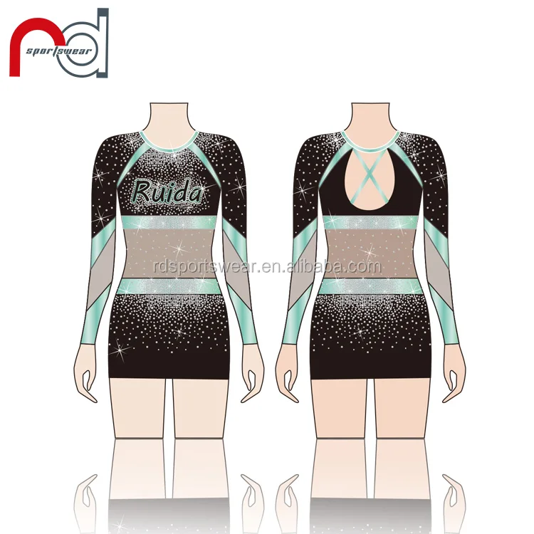 Custom fashion spandex cheerleading competition uniforms with rhinestone cheer apparel