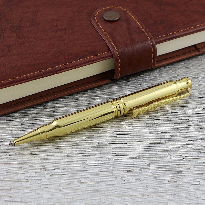 Vintage copper metal rifle clip gold bullet shaped custom bolt action gun shape ball point pen for kits promotional gifts
