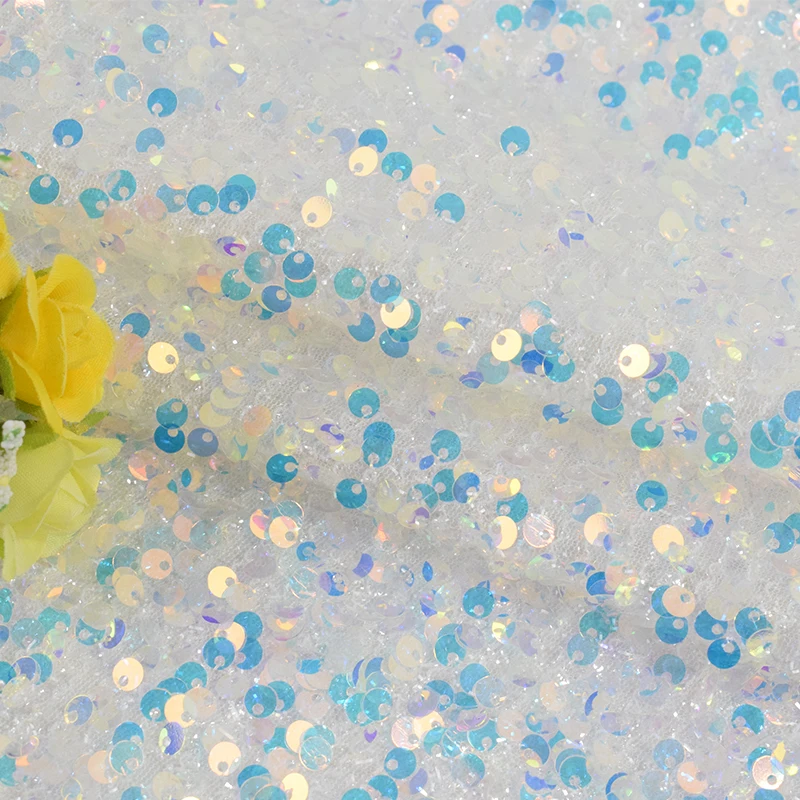 100 % Polyester Foam Fabric Iridescent Sequin Embroidery Sequin Fabric For Garment