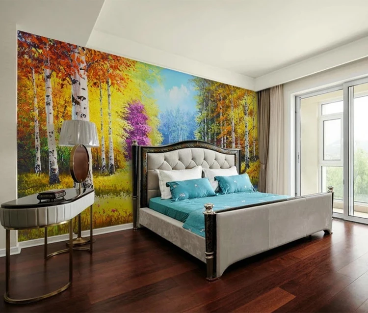 3d Brush Strokes Birch Forest Peel And Stick Wallpaper Oil Painting Art Vinyl Wallpaper Mural