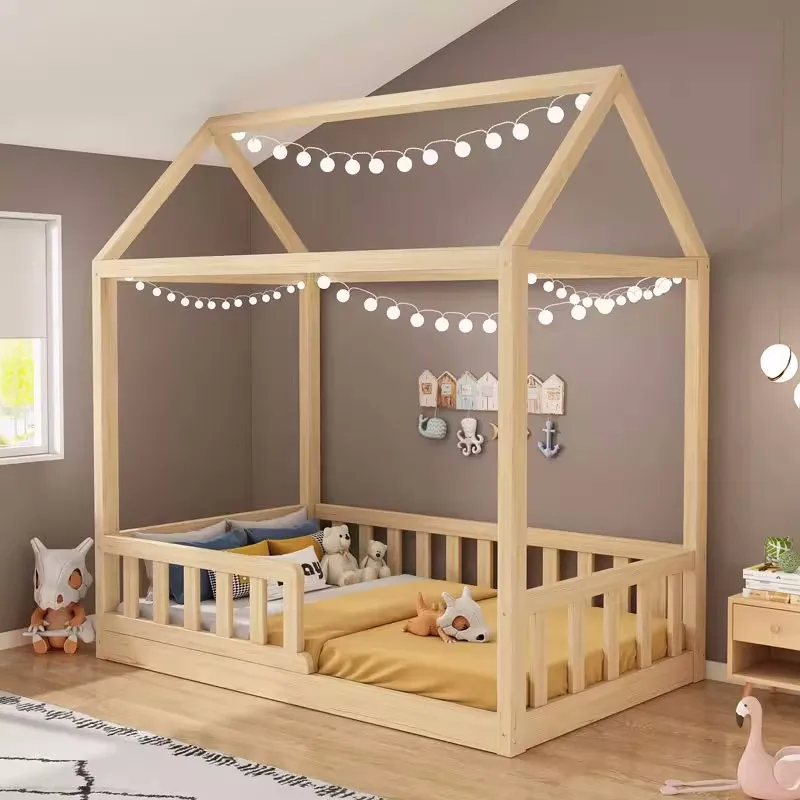 Оптовая продажа, детская мебель для спальни, деревянные напольные детские кровати Монтессори