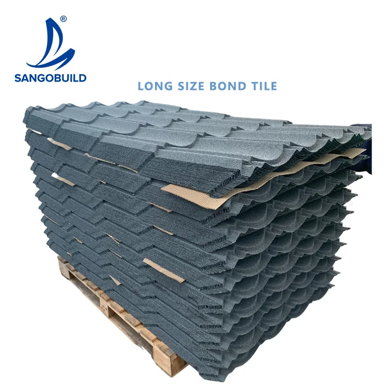 SANGOBUILD Long Size Color Stone Metal Tile Cheap Sheet Metal Roofing Easy Install Color Stone Metal Roofing Tiles