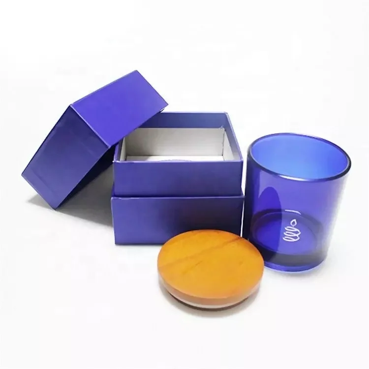 LANGXU premium luxury pour candle jars unusual inspirational jars unique glass royal blue candle jar with lids in bulk and box