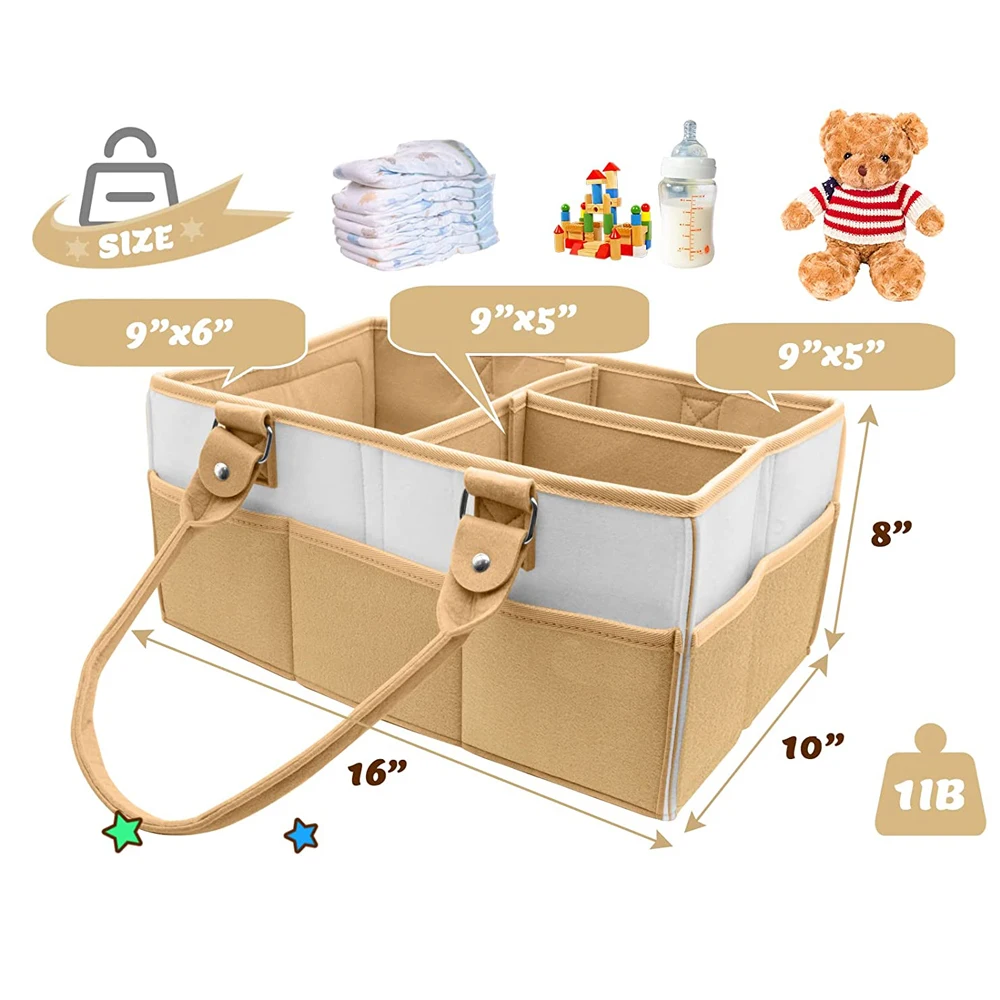 Home Felt Baby Diaper Caddy Mommy Bag Nursery Organizer Bed Hanging Diaper Organizer for Crib