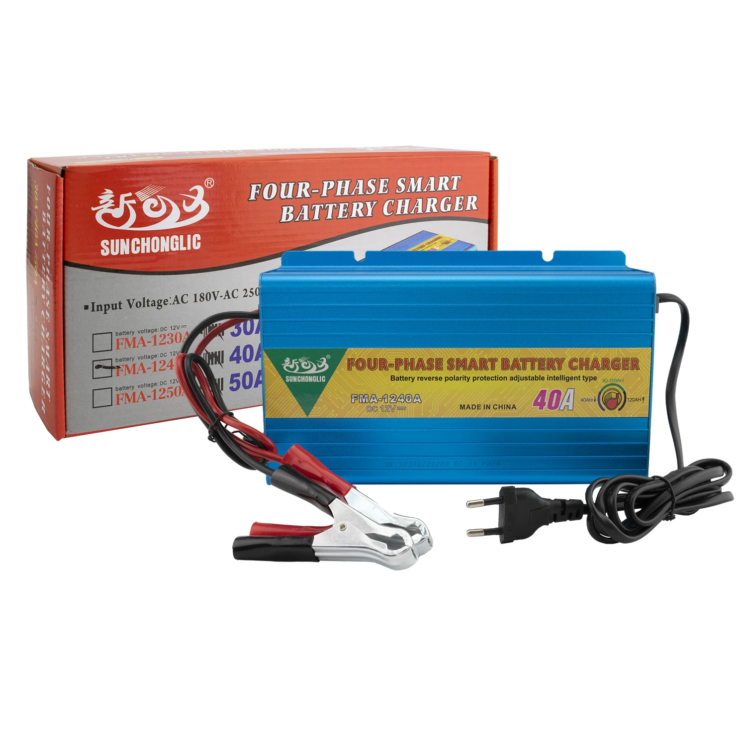 Sunchonglic портативный 40 А четырехфазный 12 В 40 А ac dc свинцово-кислотный аккумулятор зарядное устройство для автомобиля