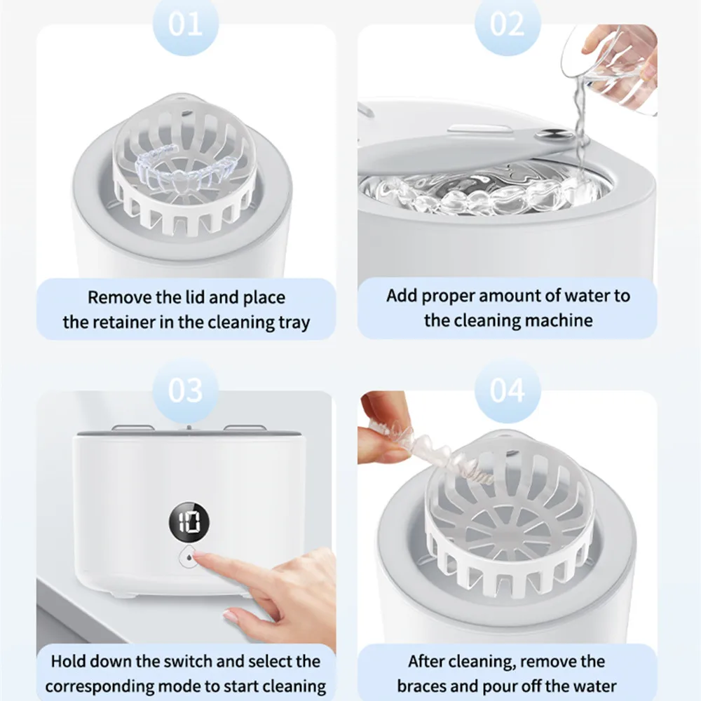 2024 New Arrivals 45KHZ 12V Portable Ultrasonic Denture Cleaners Jewelry Watch Washing Electric Household Ultrasonic Cleaners
