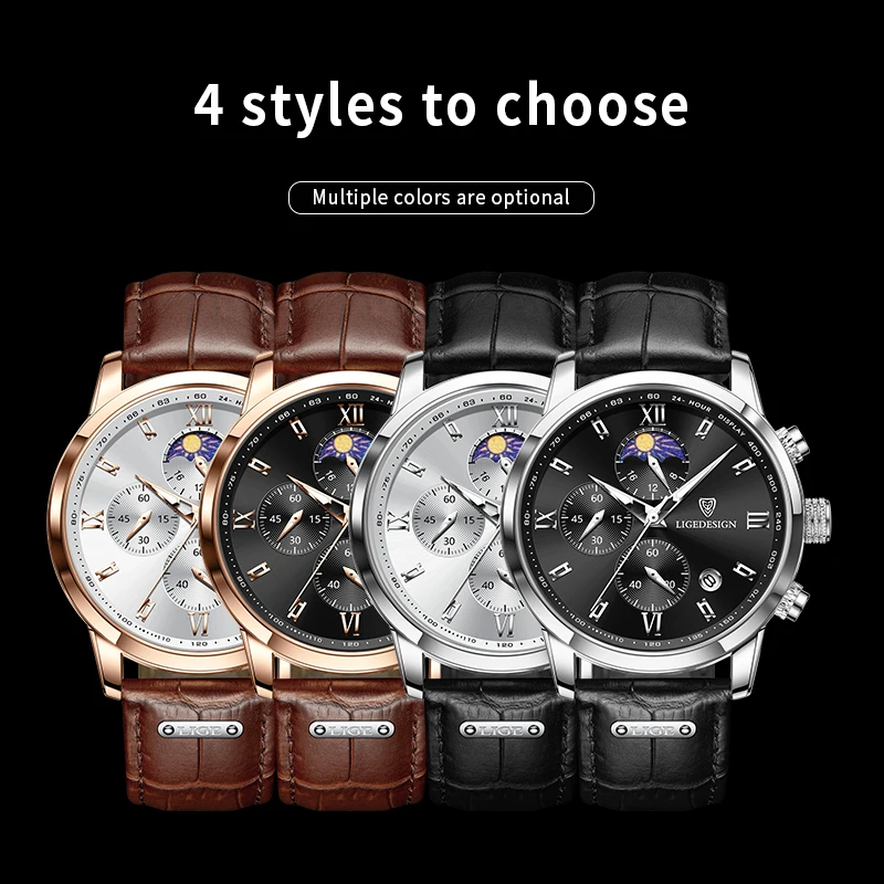 LIGE 2023 New Hot Sales Analog Wrist Watch watch for Men 3Bar Business Casual Chronograph Males Quartz Watch