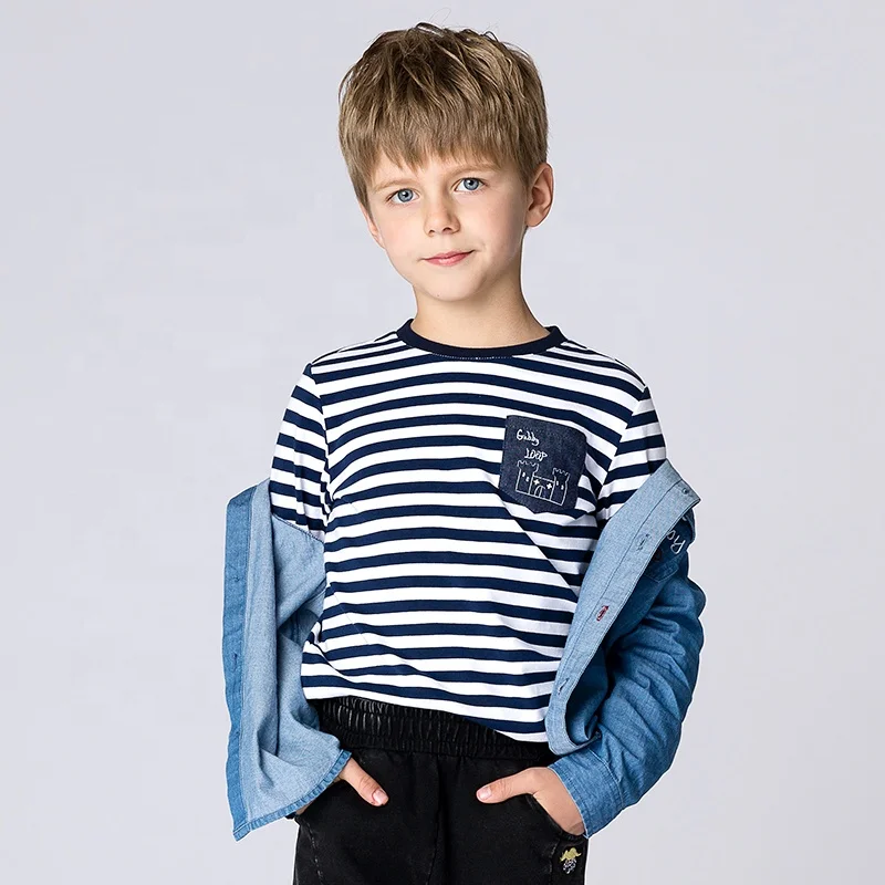 2020 футболка для мальчиков, короткие красивые детские футболки с круглым вырезом и длинными рукавами в полоску на заказ