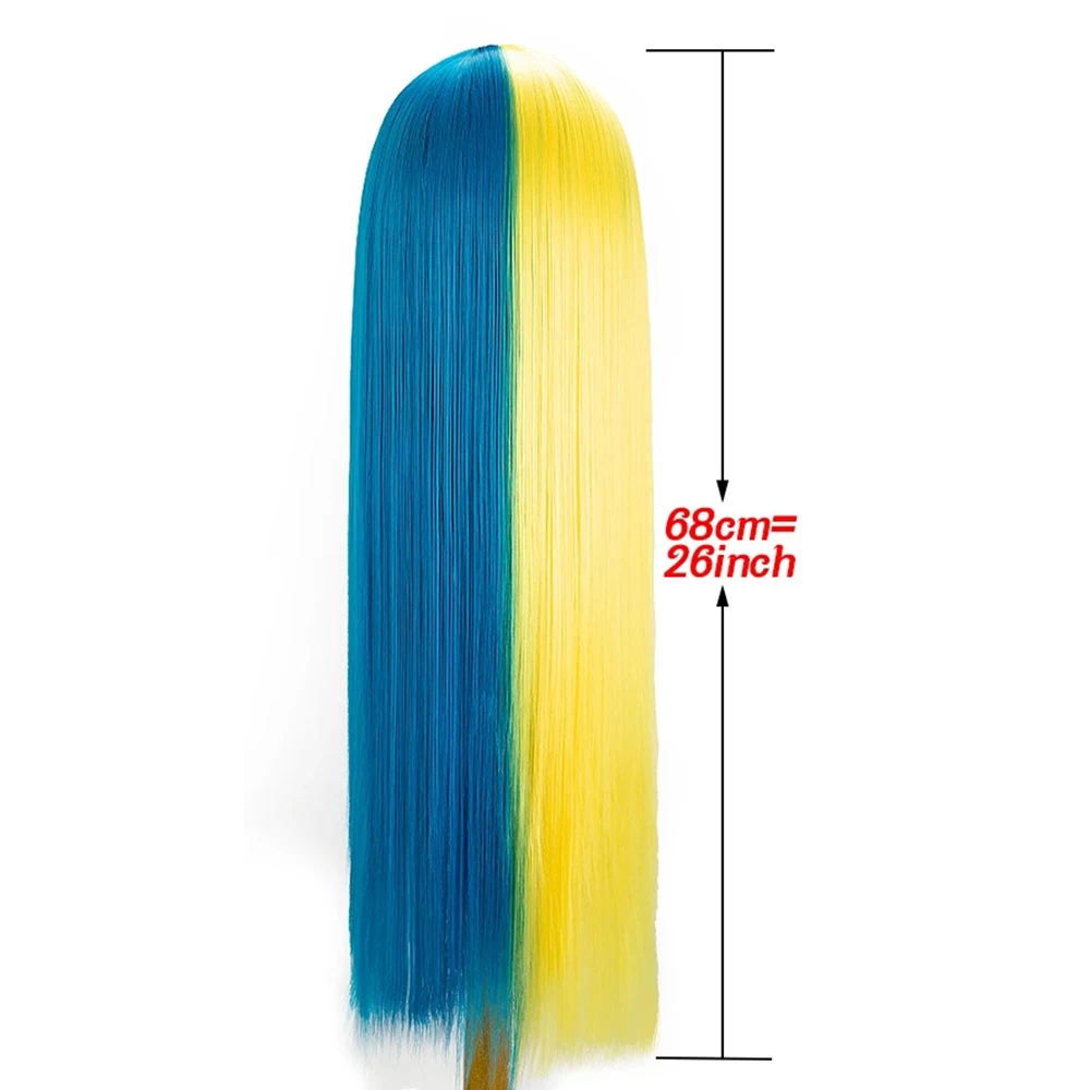 Half Blue and Pink Straight Long Wigs Middle Part Heat Resistant Fiber Hair Synthetic Wig for Women Cosplay Halloween Use