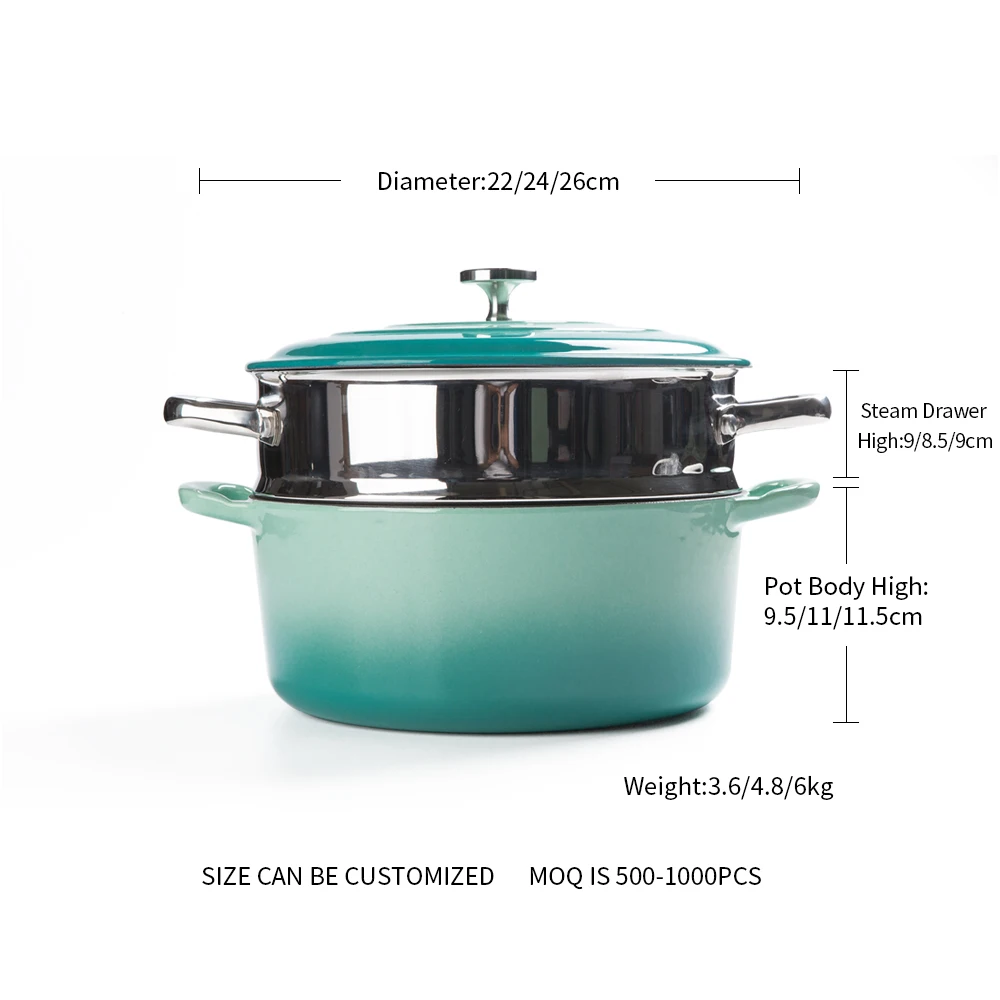 M-cooker ducth oven enamel steamer pot dish stew soup cooking cast iron casserole with stainless steel steamer