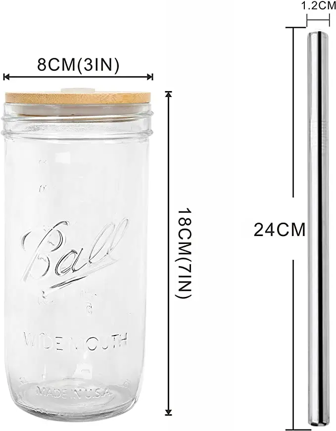 Creative Drink jars Glass Cups With With Bamboo Lids And Stainless Steel Straws Mason Cup Glass Tumbler