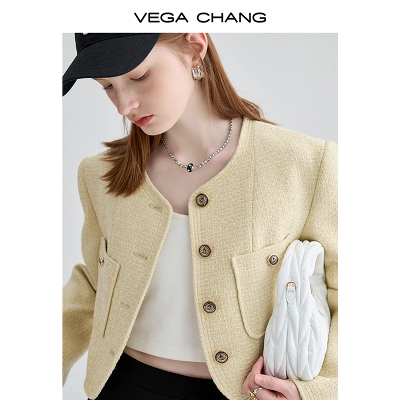 VEGA CHANG 2024 Autumn new fleece French style senior coat small fragrance short coat women