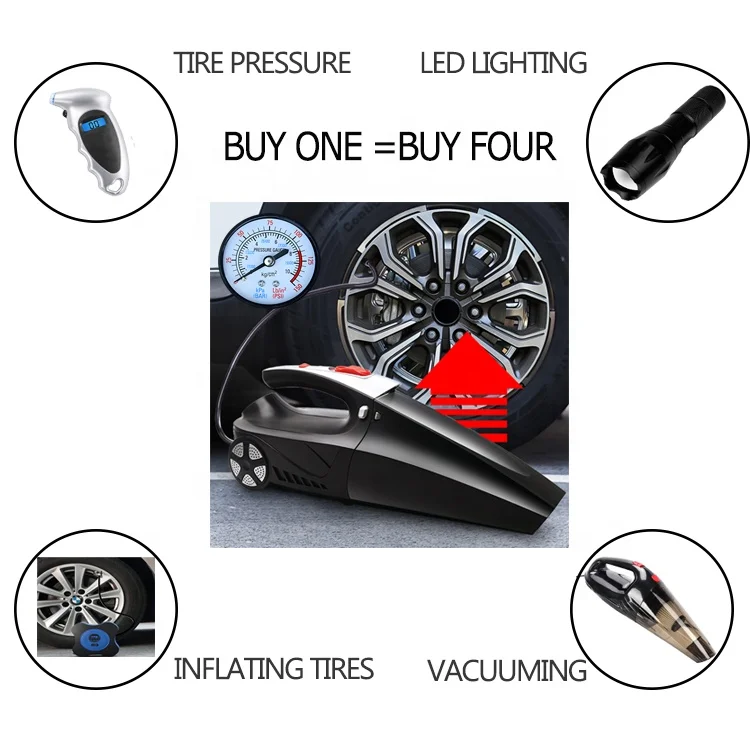 New Model4 in 1 Multi Portable Handheld Car Vacuum Cleaner Wet Dry Vacuum Cleaner for Car Digital Tire Inflator
