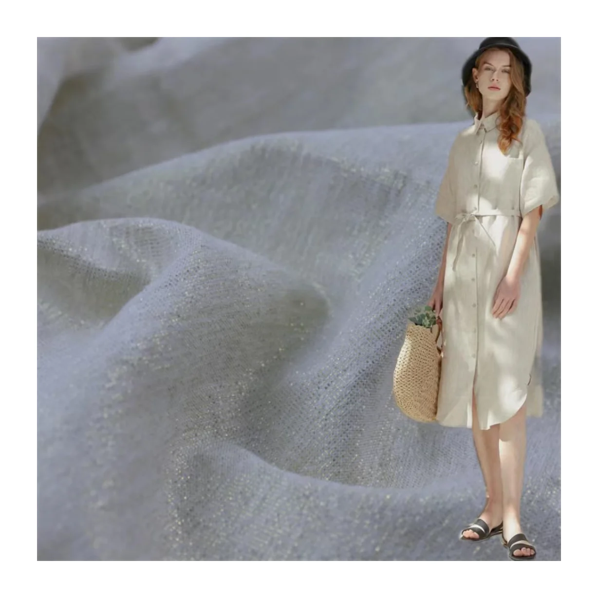 2022 metallic Linen Fabric 87%Linen 13%M for women clothing blouse shirt dress