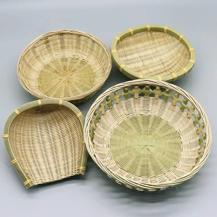 Bamboo Woven Plate Basket Fruit Plate Hotel Tea Table Snacks Bamboo Natural for Home Iron Multifunction Japanese Storage Trays