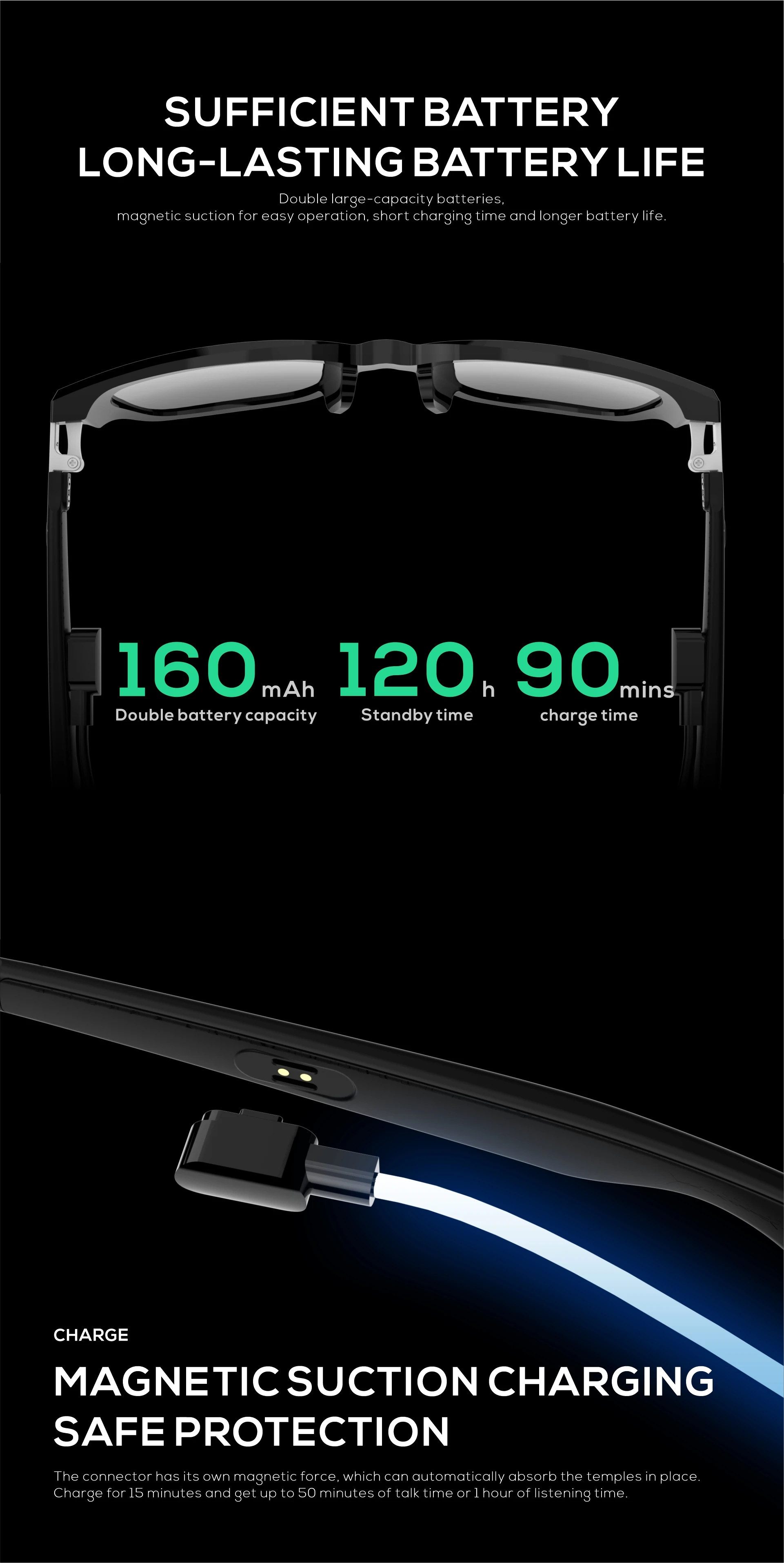 A combination of style and sound smart lens glasses smart glass black smart glasses wearable technology