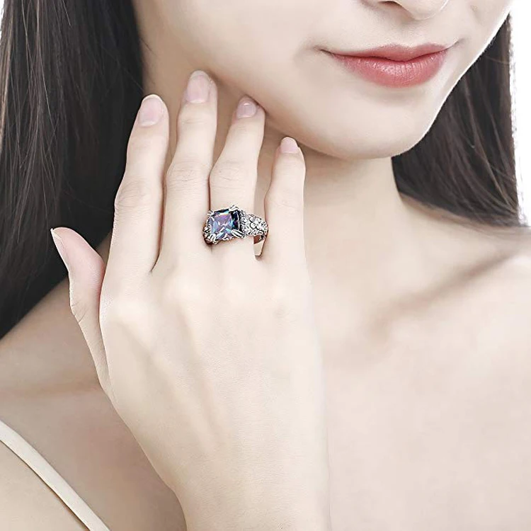 Antique 925 Sterling Silver Mystic Rainbow Gemstone Ring for Women