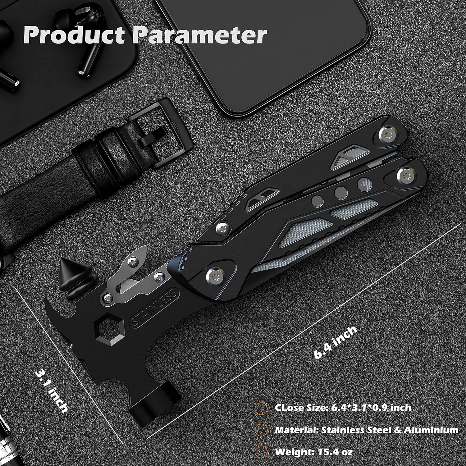 16-in-1 Portable Hammer Multi Tool Hiking Folding Blades Screwdrivers Pliers Hunting EDC Cool Gadget for Daily Home Use