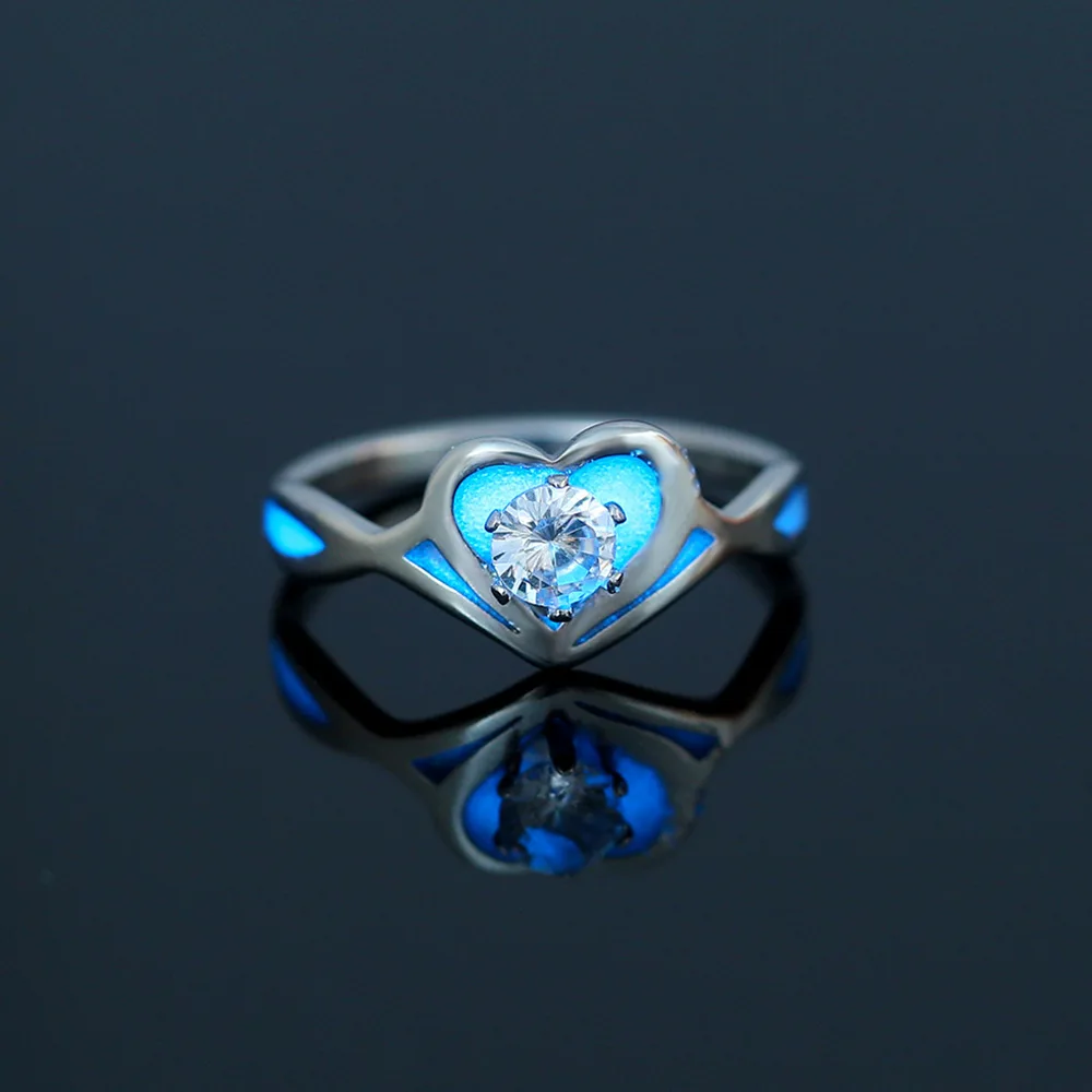 Punk Glow In the Dark Jewelry Blue Fluorescent Luminous Finger Ring Stainless Steel Diamond Hollow Heart Star Butterfly Rings