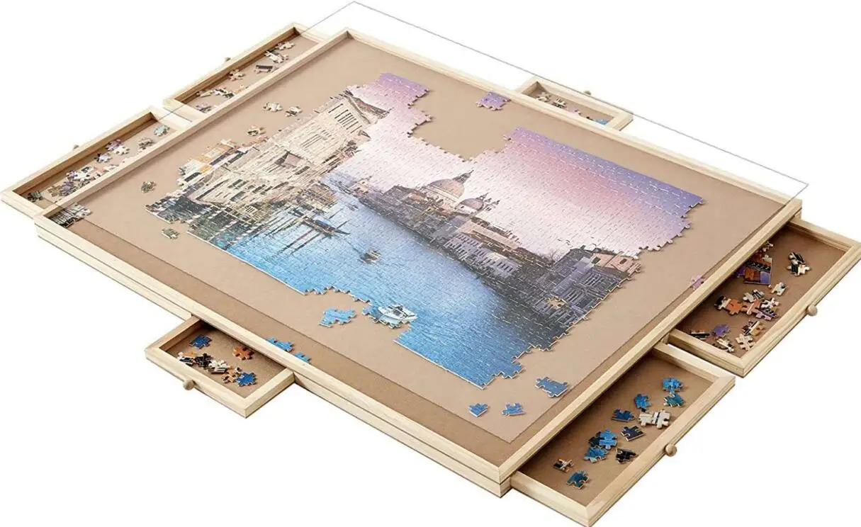 wood board Cork panel puzzle table Upgraded Turntable puzzle table Jigsaw Sorting kids Wooden Folding puzzle table