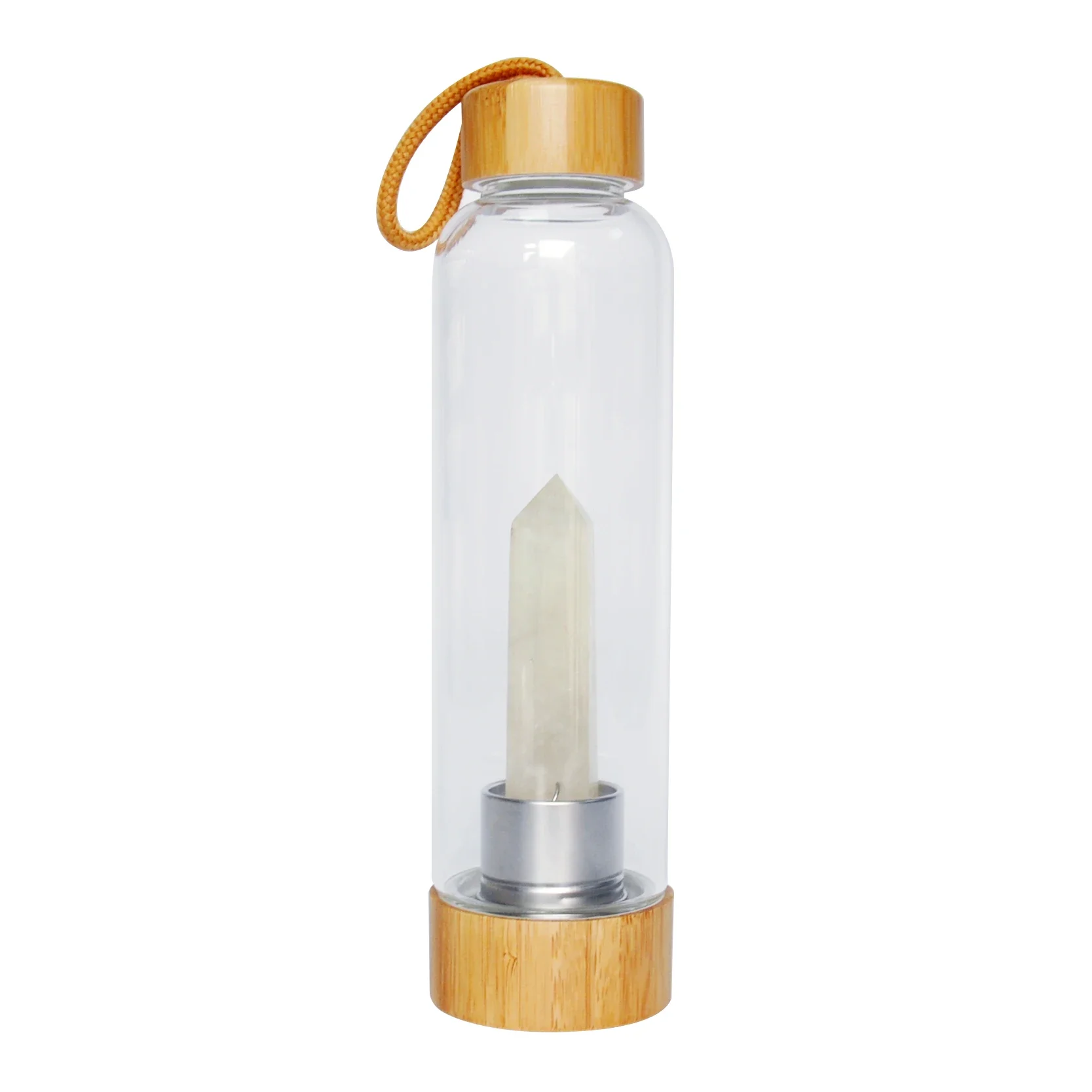 C&H Wholesale  New Design 450ML/500ML Luxury Healing Logo Customization Gemstone Infused Crystal Glass Water Bottle