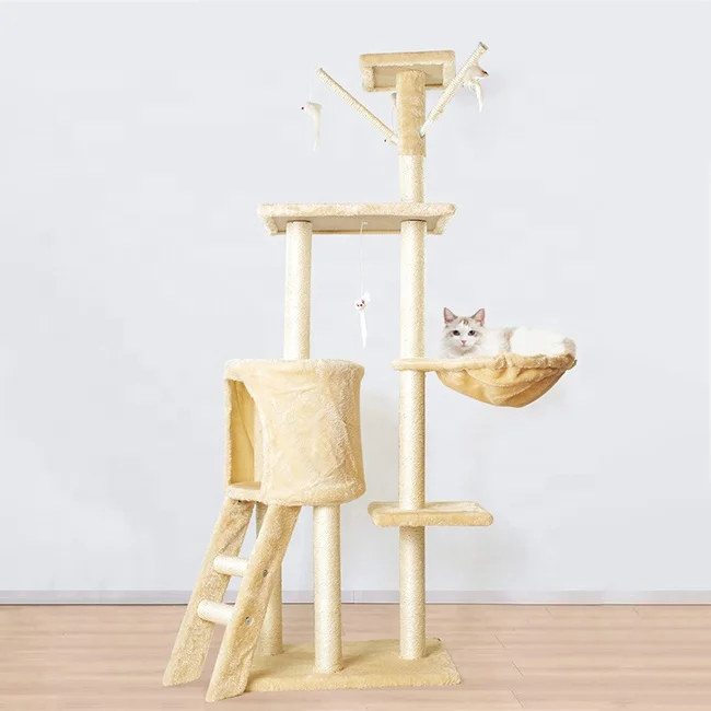 Cat Play House Bed 5 Levels Platform Sisal Scratching Posts Climbing Cat Tower Furniture Kitten Cat Condo Tree With Furry Toy