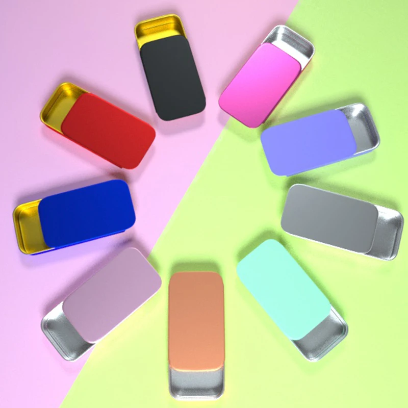 Slim Tiny Plain Sliding Metal Case Paperclip Pins Finger Sleeves Cream Match Pill Packaging Slide Open Sliding Tin Can For Candy