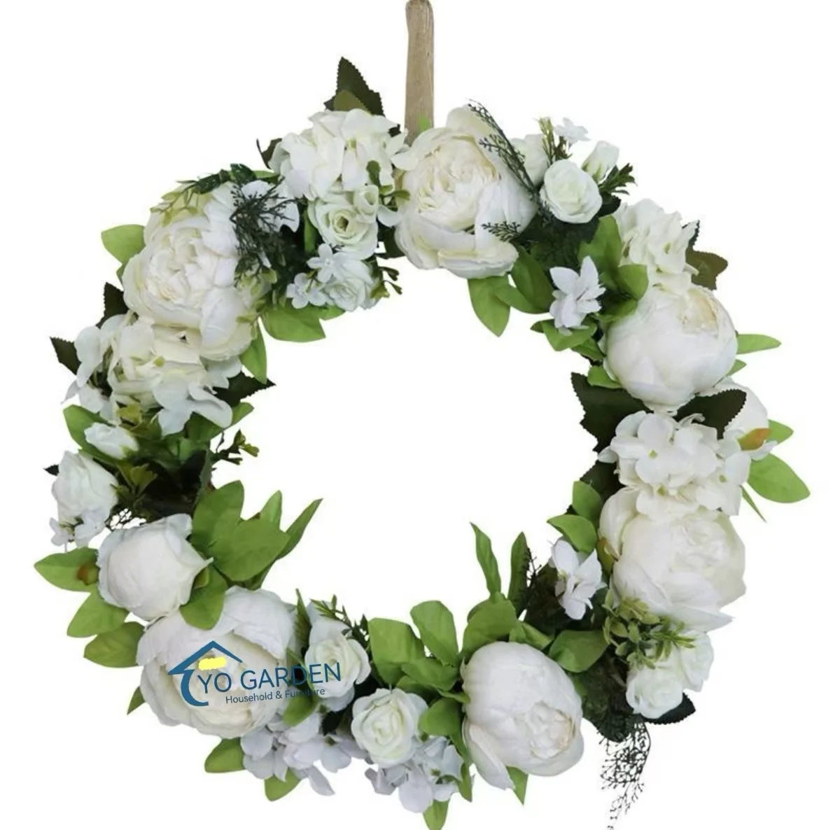 Door Hanging Candle Holder Holiday Wreath Decoration Artificial Silk White Peony Flower Wreath For Wedding Christmas Funeral