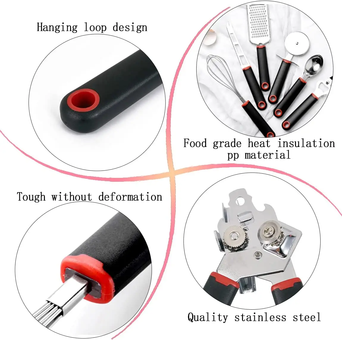 Custom Logo Stainless Steel Kitchen Gadget Set 9 pcs with Fruits Peeler Can Opener Durable Pizza Cutter Ice Cream Scoop