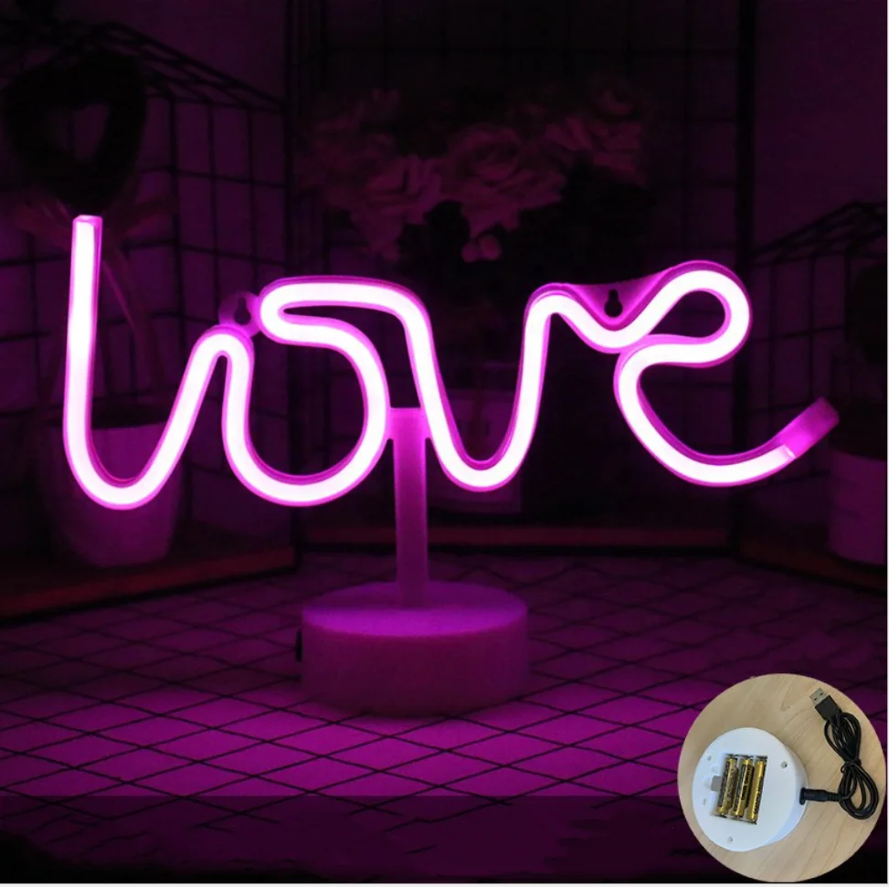 Neon Table Night Light Letter Flex Sign Battery USB Party Kids Room Wedding Gift Decoration LED Love for Bedroom