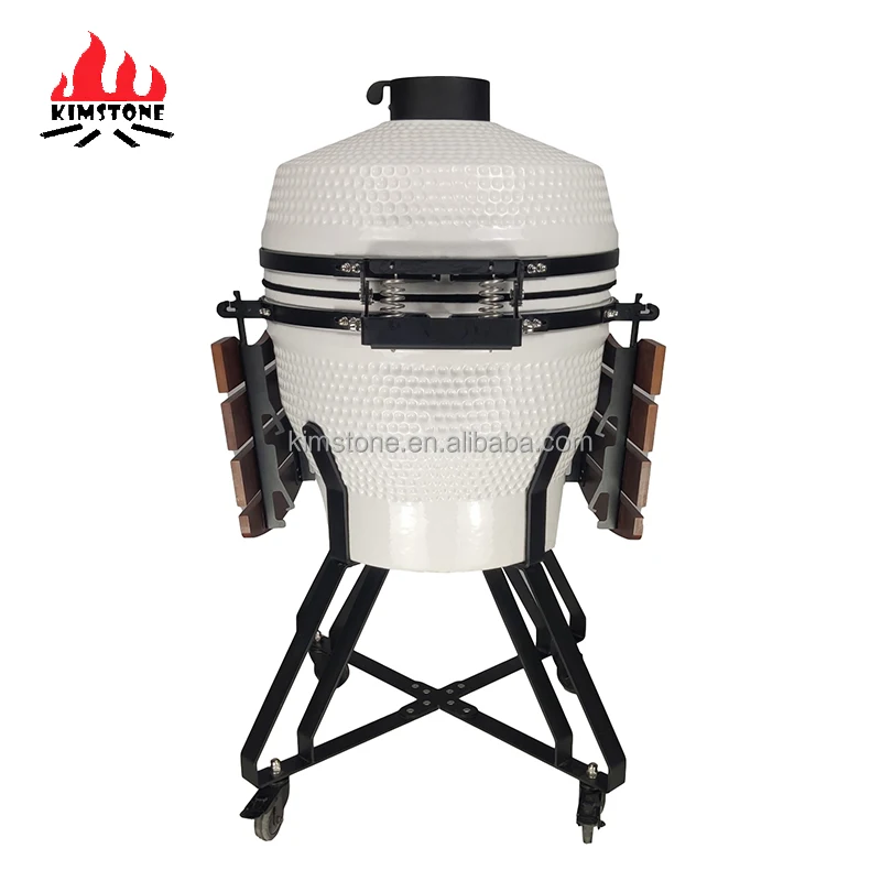 KIMSTONE hot sale bbq white ceramic charcoal grill cast iron tripod 22 inch barbeque rotisserie removable