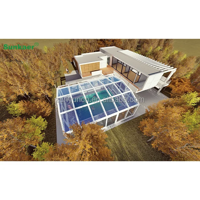 Factory direct strong wind resistance Waterproof pool enclosures polycarbonate swimming pool cover Retractable Sunroom