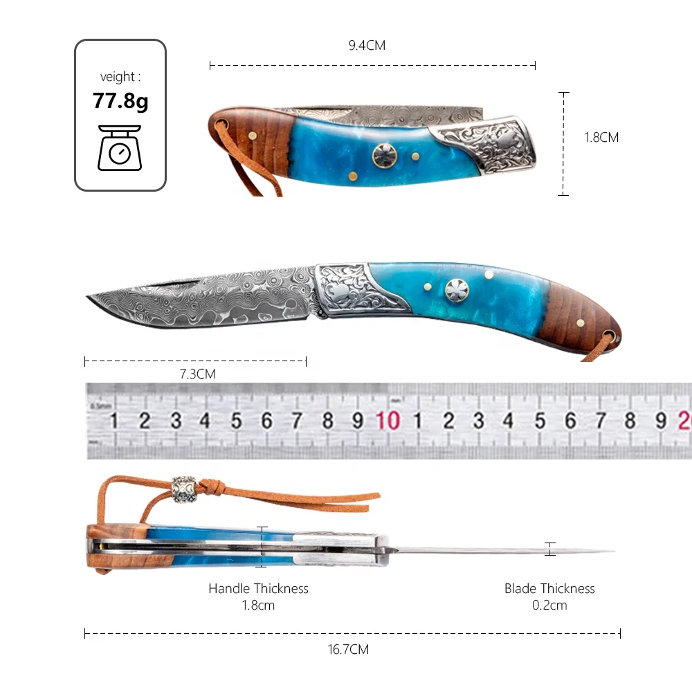 Manufacture OEM Damascus Steel Hunting Knife Outdoor Utility Camping Survival Knife Small Pocket Knife