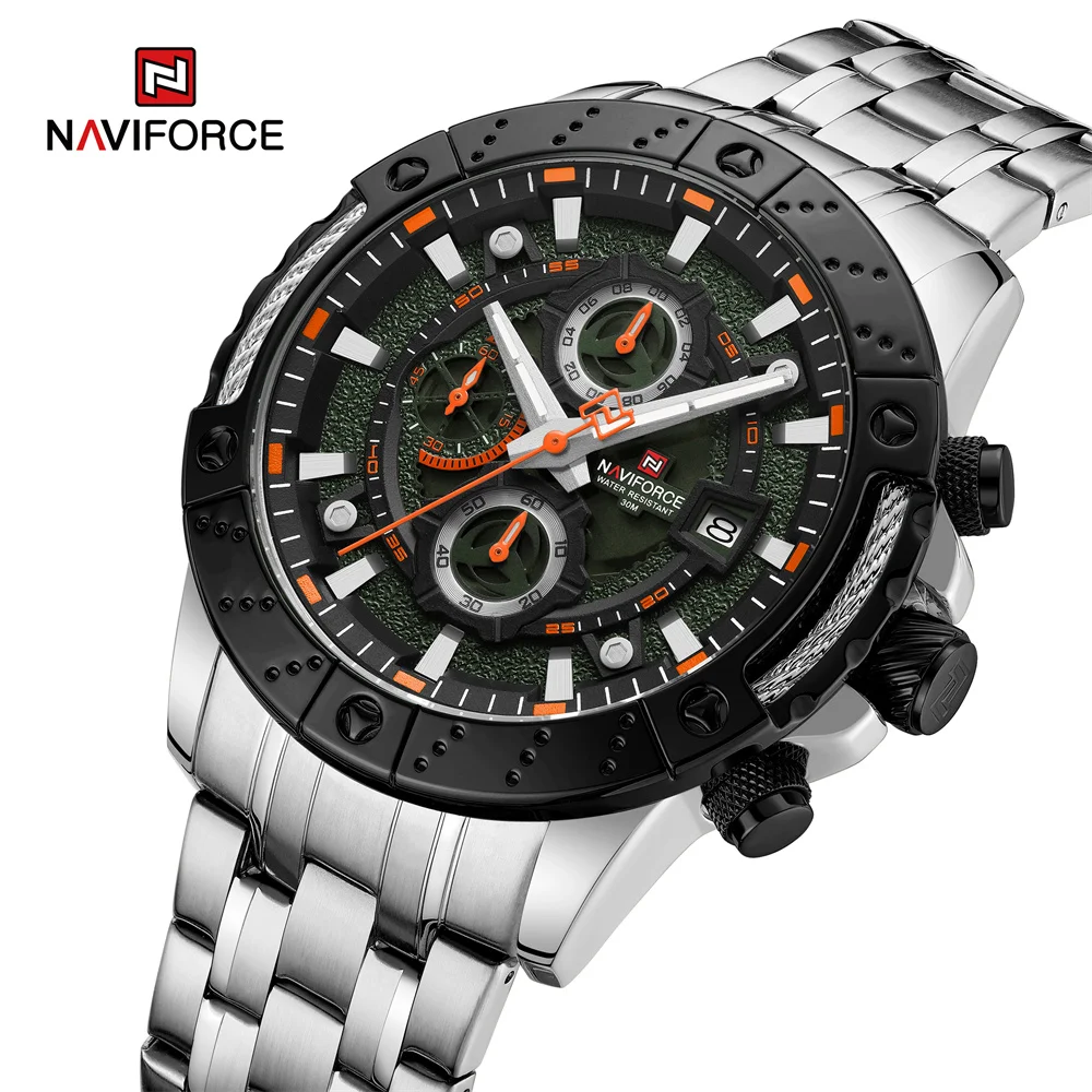NAVIFORCE 9227 SOO Big Dial All Stainless Steel Strap Watch For Men Small Three Needle Quartz Wrist Watch Male Custom Logo Clock