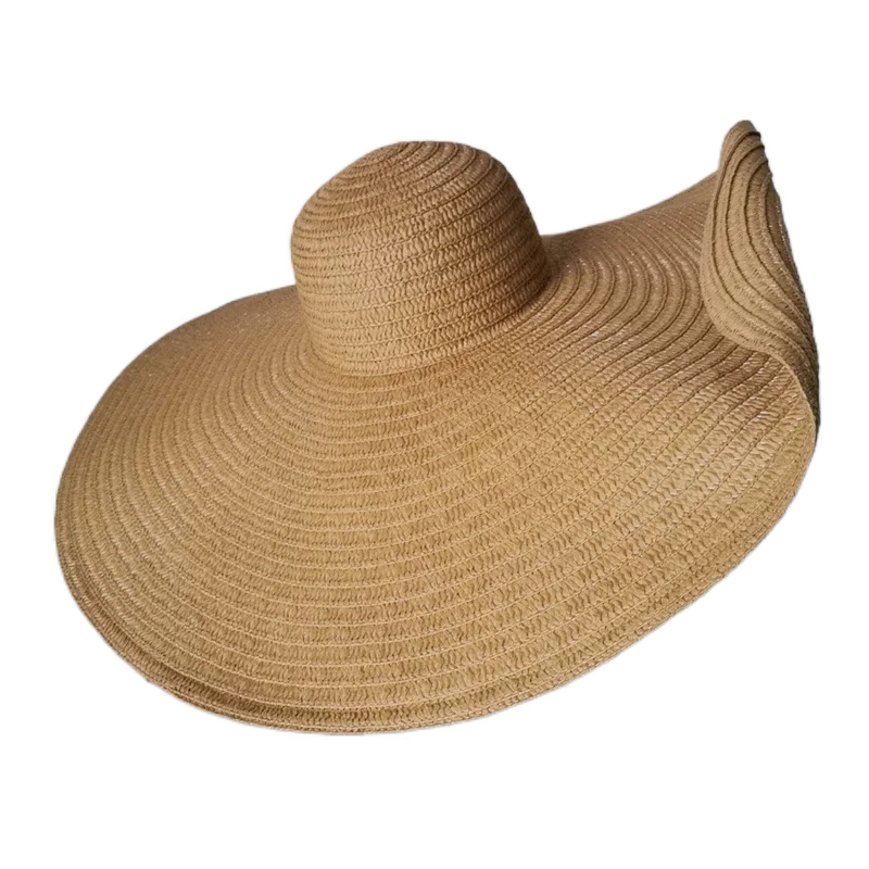 Trendy Lady Floppy Sunhat 25cm Curled Foldable Beach Hats Women Summer Big Large Brim Oversized Straw Hats