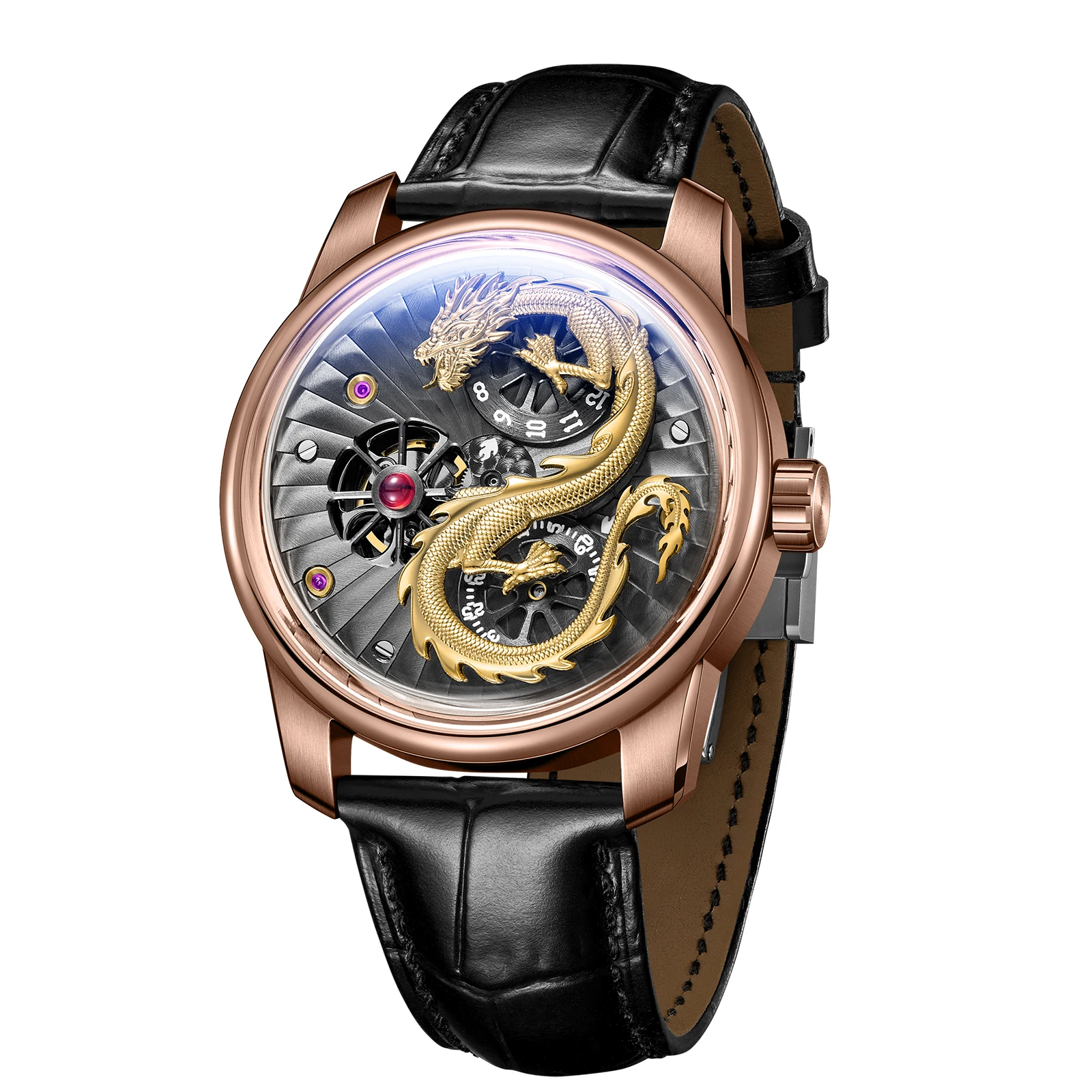 Customization Mechanical Dragon Hand Watch For Men Custom Made Chinese With Moving Dragon Wrist Watch