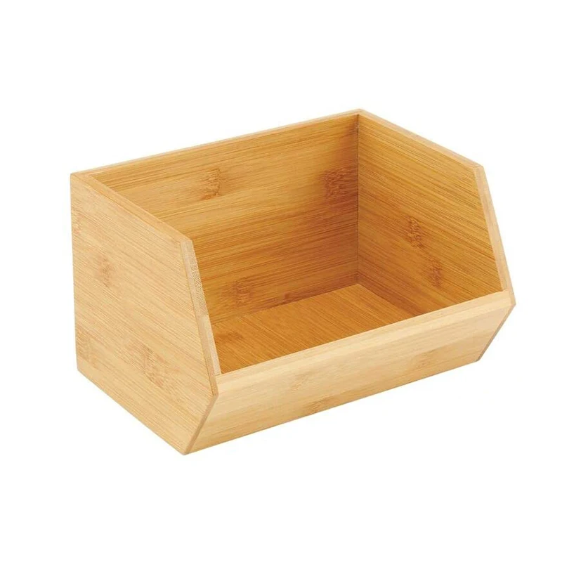 Bamboo Stackable Storage Bins Fruit Serving Basket Pantry Organizers and Storage Food Organize Box for Counter Top