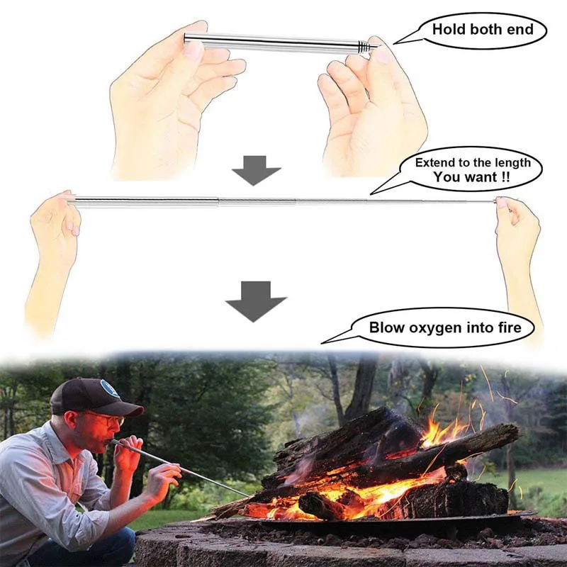 Bushcraft Pocket Bellows Blasting Campfire Blow Fire Tube Outdoor Tool Edc Camping Hiking Equipment Survival Kit Gear